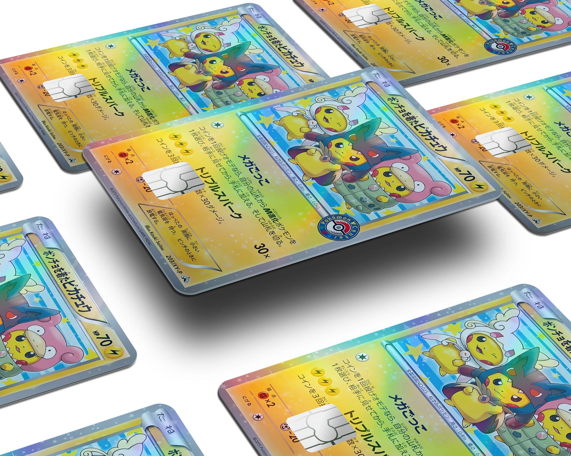 Anime Town Creations Holographic Credit Card Poncho Pikachu Mega Cosplay Pokemon Card Window Skins - Anime Pokemon Holographic Credit Card Skin