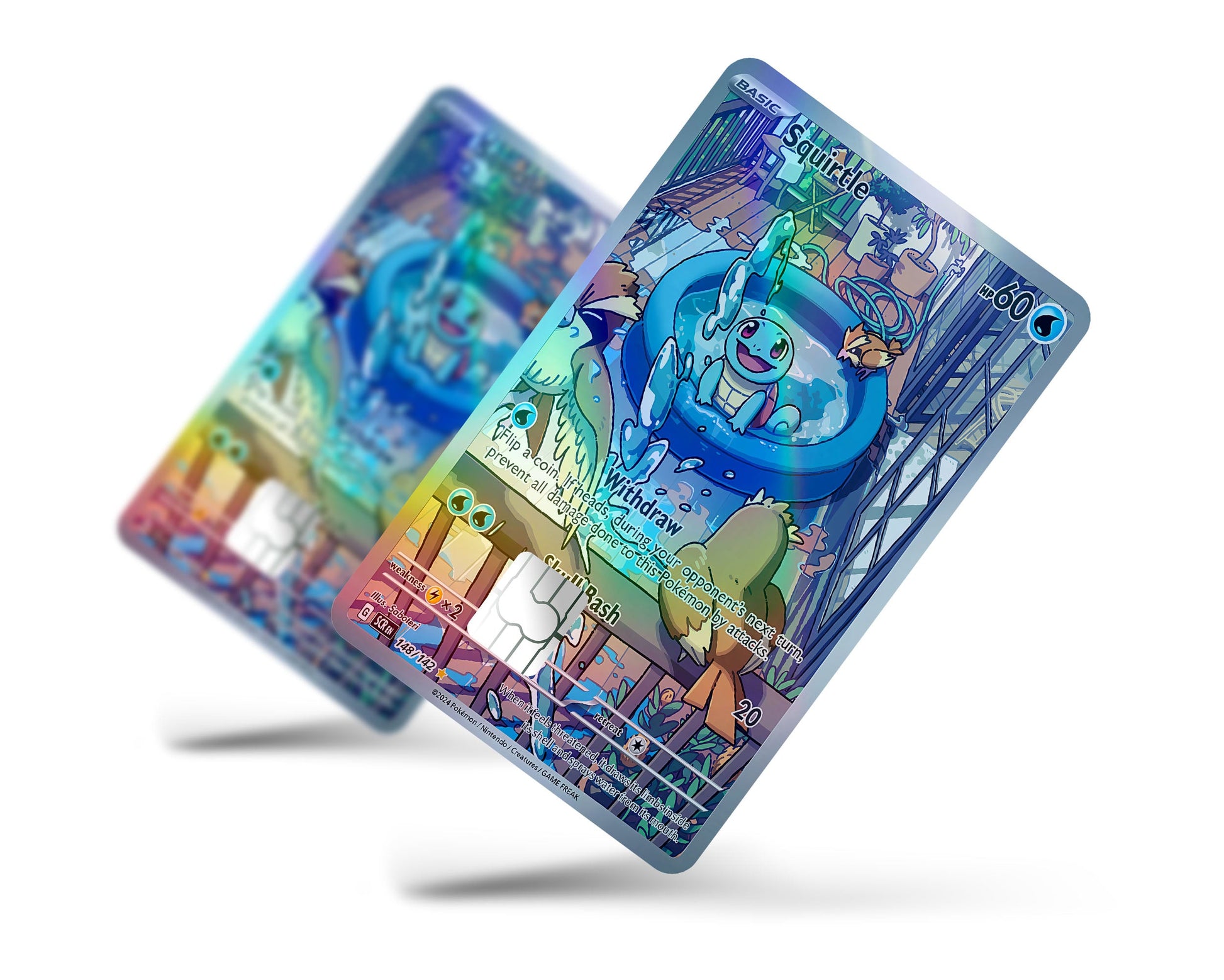 Squirtle Splash Pokemon Card Holographic Credit Card Skin - Full / Small Squirtle Splash Pokemon Card Holographic Credit Card Skin - Full / Small