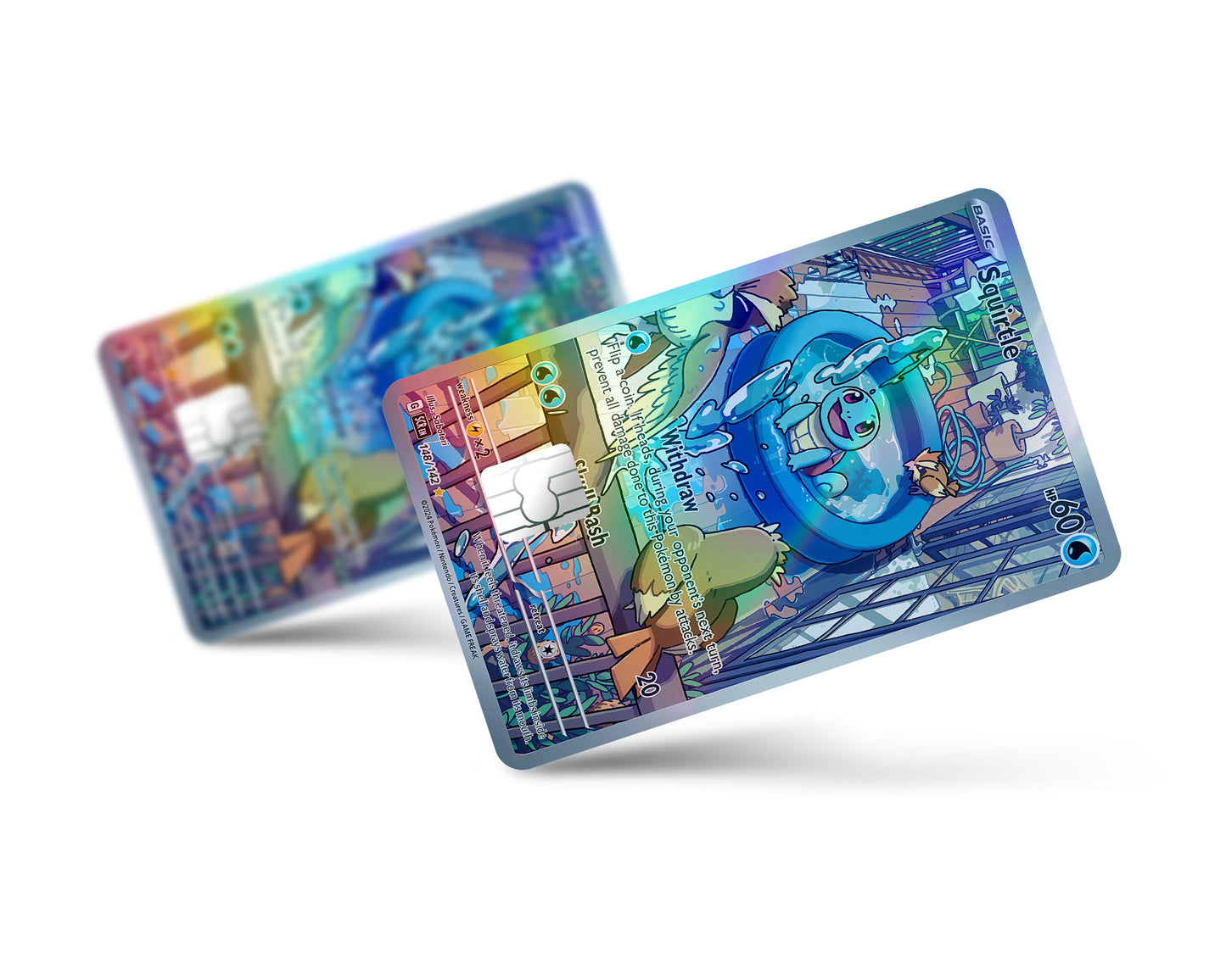 Anime Town Creations Holographic Credit Card Squirtle Splash Pokemon Card Full Skins - Anime Pokemon Holographic Credit Card Skin