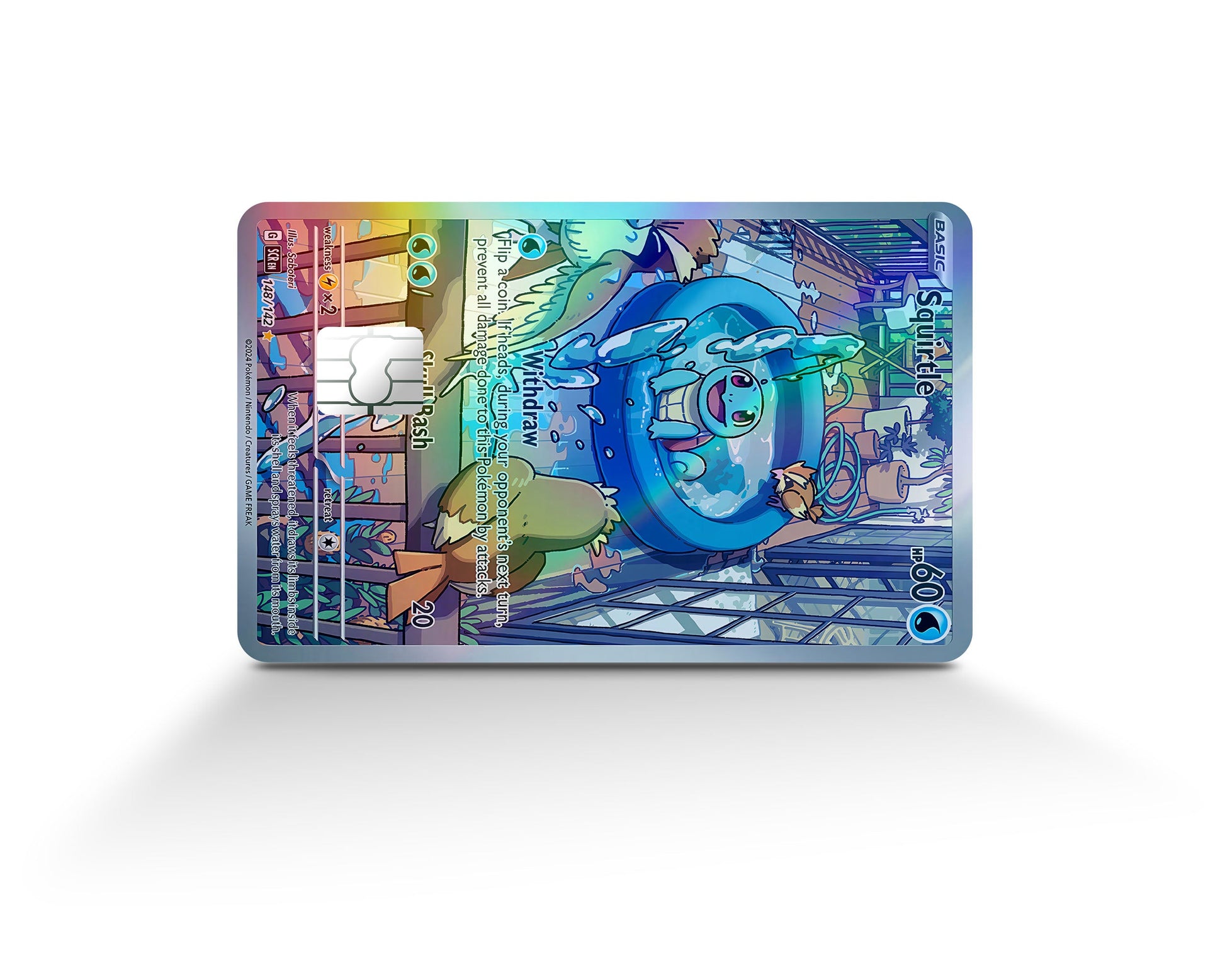 Squirtle Splash Pokemon Card Holographic Credit Card Skin
