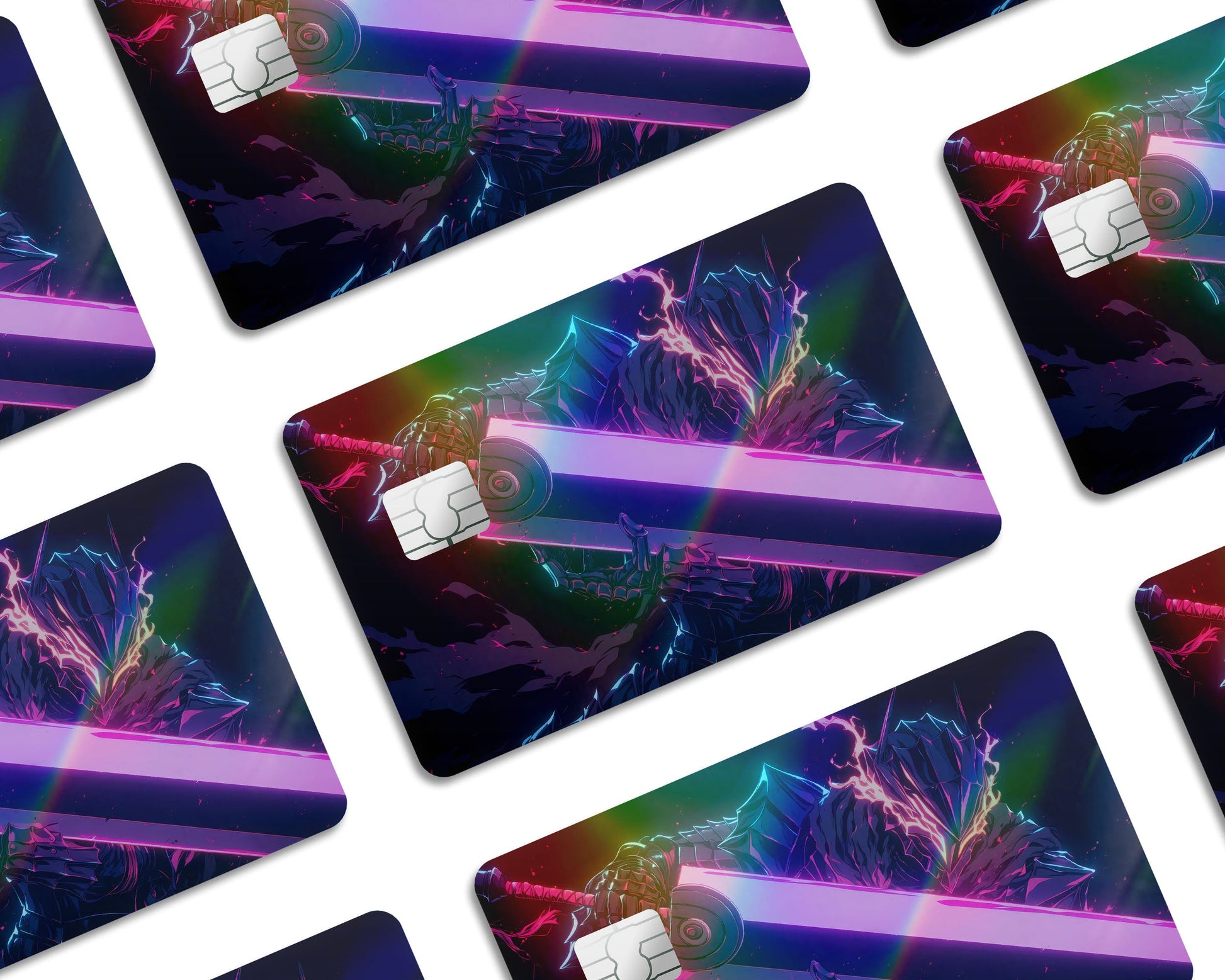 Anime Town Creations Holographic Credit Card Berserk Guts Neon Window Skins - Anime Berserk Holographic Credit Card Skin