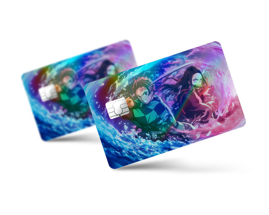 Anime Town Creations Holographic Credit Card Demon Slayer Tanjiro Nezuko Flames Full Skins - Anime Demon Slayer Holographic Credit Card Skin