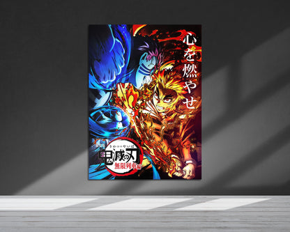 Anime Town Creations Metal Poster Demon Slayer Kyojuro Rengoku vs Akaza 5" x 7" Home Goods - Anime Demon Slayer Metal Poster