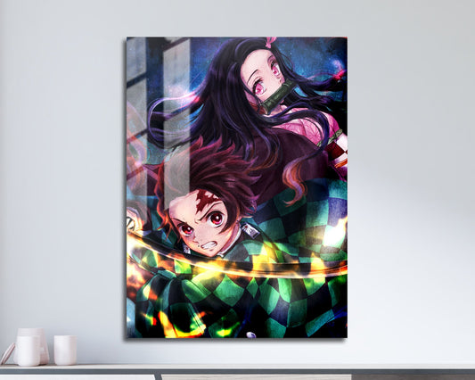 Anime Town Creations Metal Poster Demon Slayer Artistic Tanjiro and Nezuko 11" x 17" Home Goods - Anime Demon Slayer Metal Poster