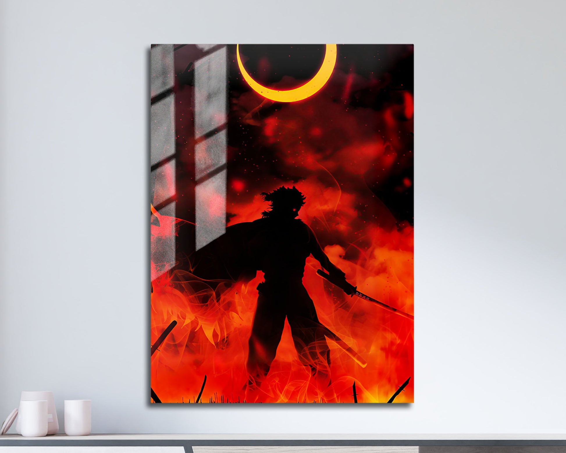Anime Town Creations Metal Poster Demon Slayer Rengoku Kyojuro Moonlight 11" x 17" Home Goods - Anime Demon Slayer Metal Poster