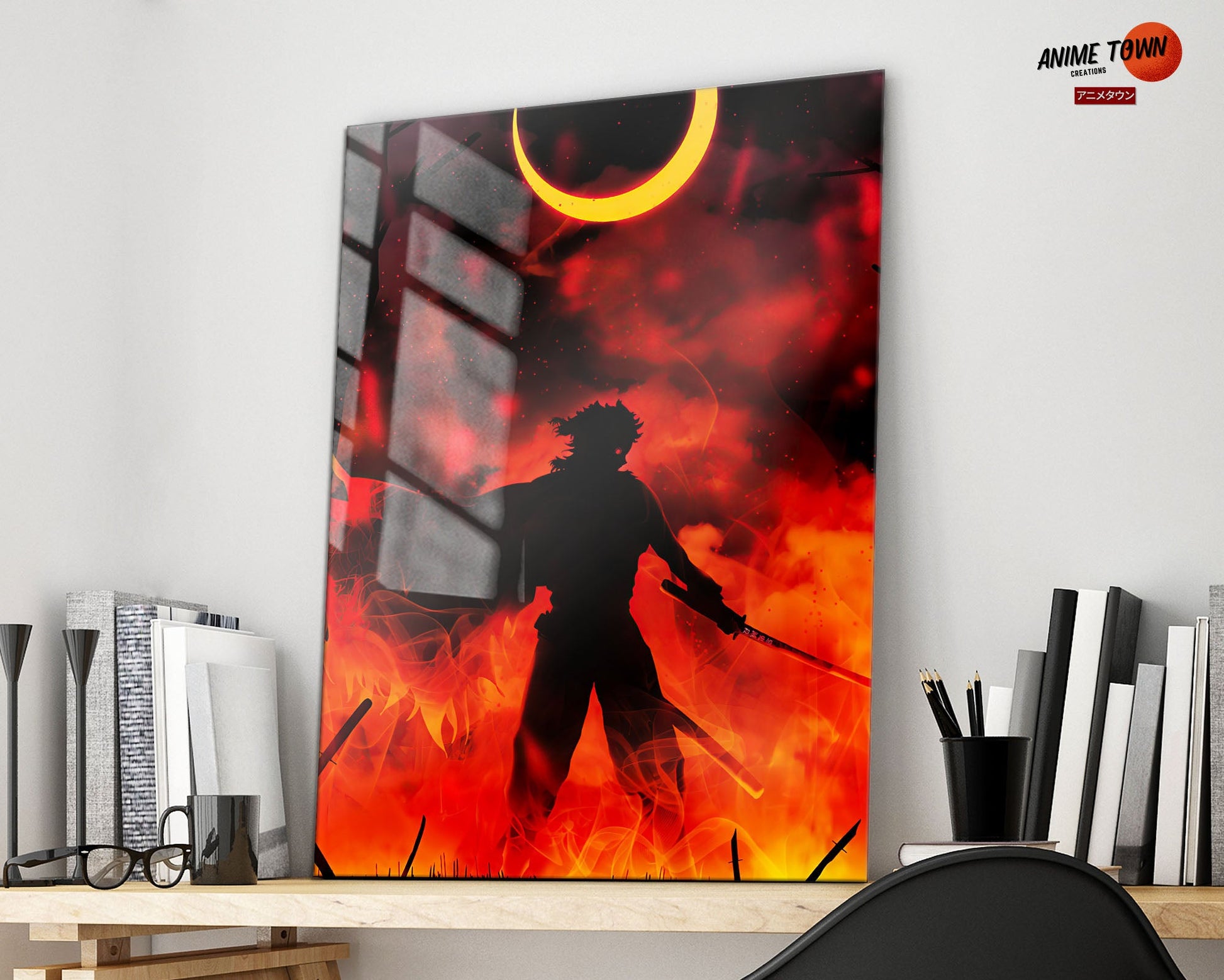 Anime Town Creations Metal Poster Demon Slayer Rengoku Kyojuro Moonlight 16" x 24" Home Goods - Anime Demon Slayer Metal Poster