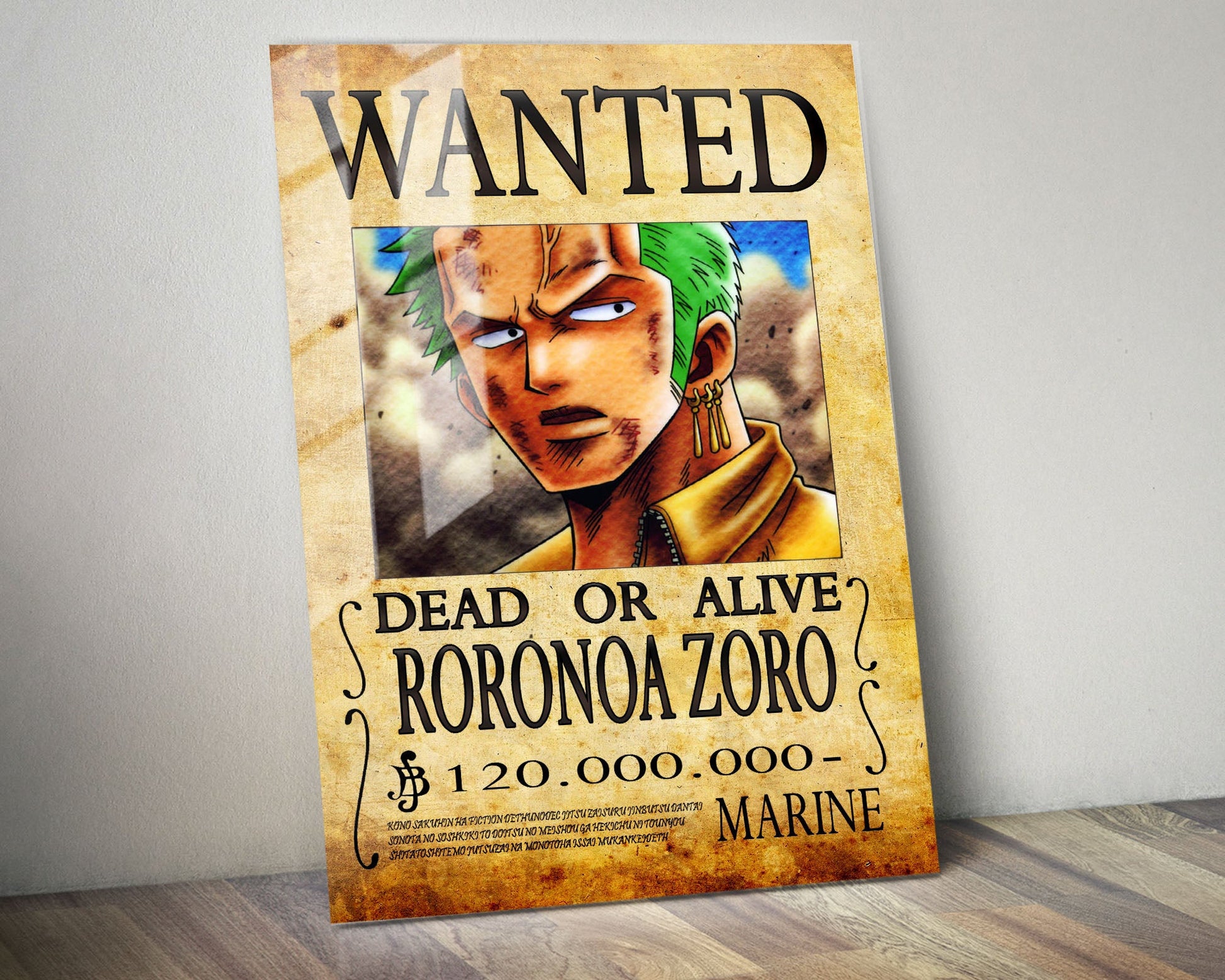 Anime Town Creations Metal Poster One Piece Zoro Wanted Poster 5" x 7" Home Goods - Anime One Piece Metal Poster
