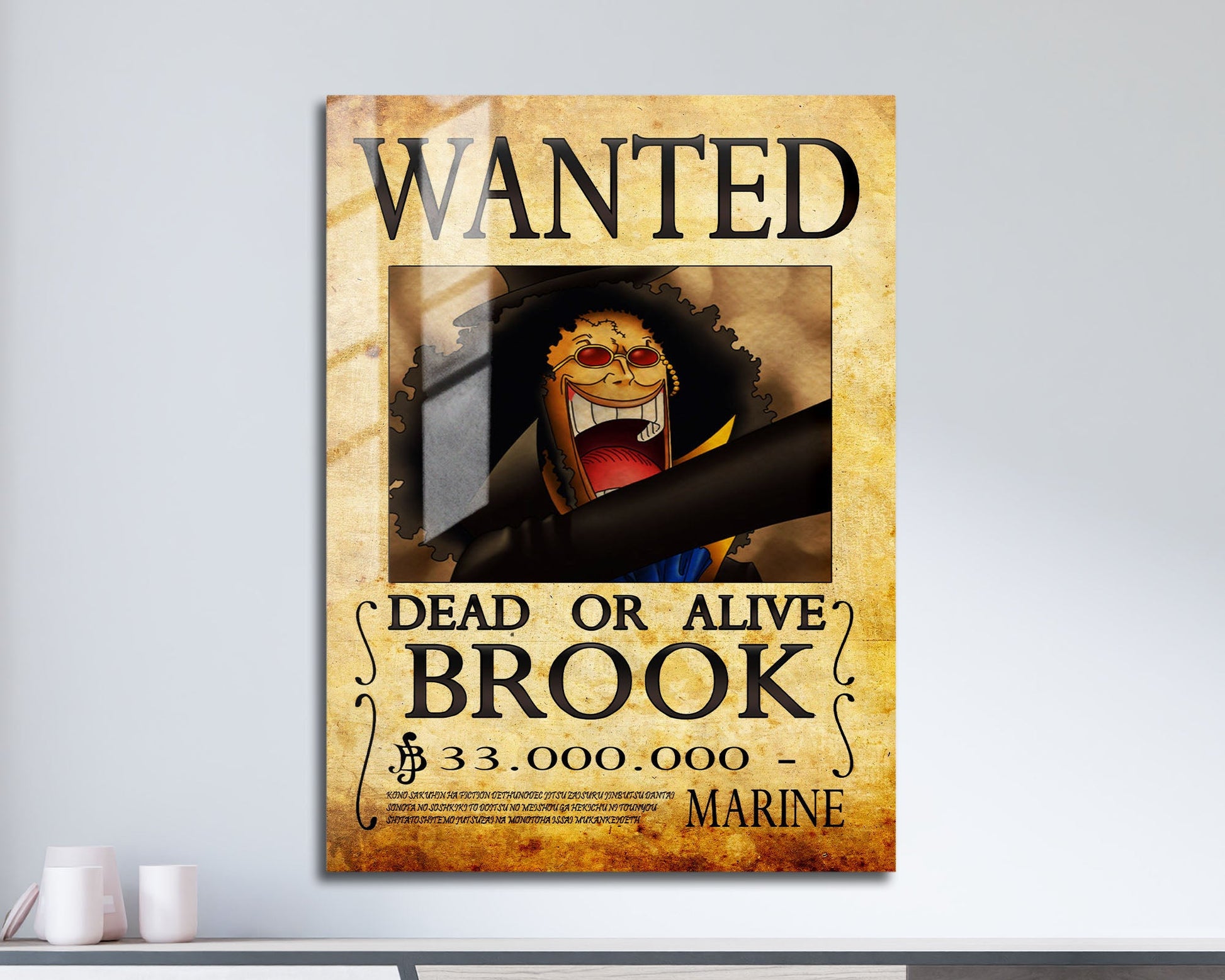 Anime Town Creations Metal Poster One Piece Brook Wanted Poster 11" x 17" Home Goods - Anime One Piece Metal Poster