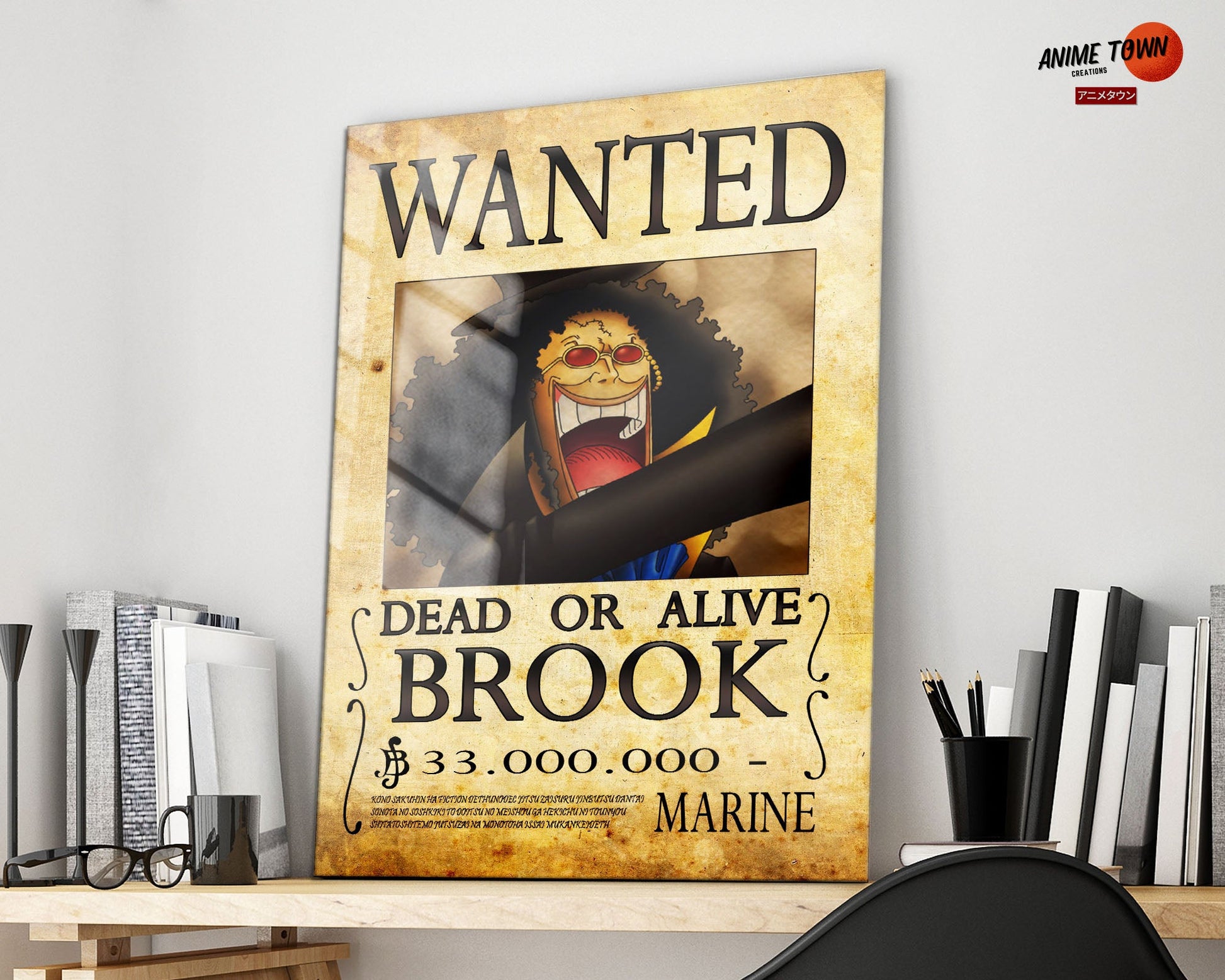 Anime Town Creations Metal Poster One Piece Brook Wanted Poster 16" x 24" Home Goods - Anime One Piece Metal Poster