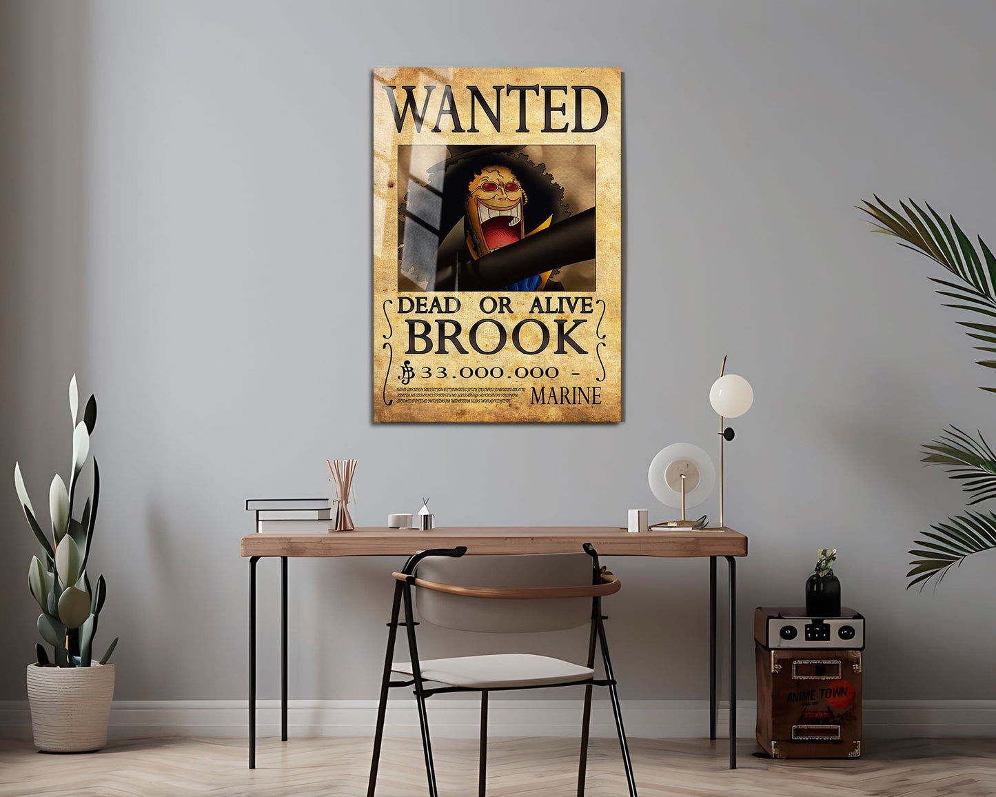 Anime Town Creations Metal Poster One Piece Brook Wanted Poster 24" x 36" Home Goods - Anime One Piece Metal Poster