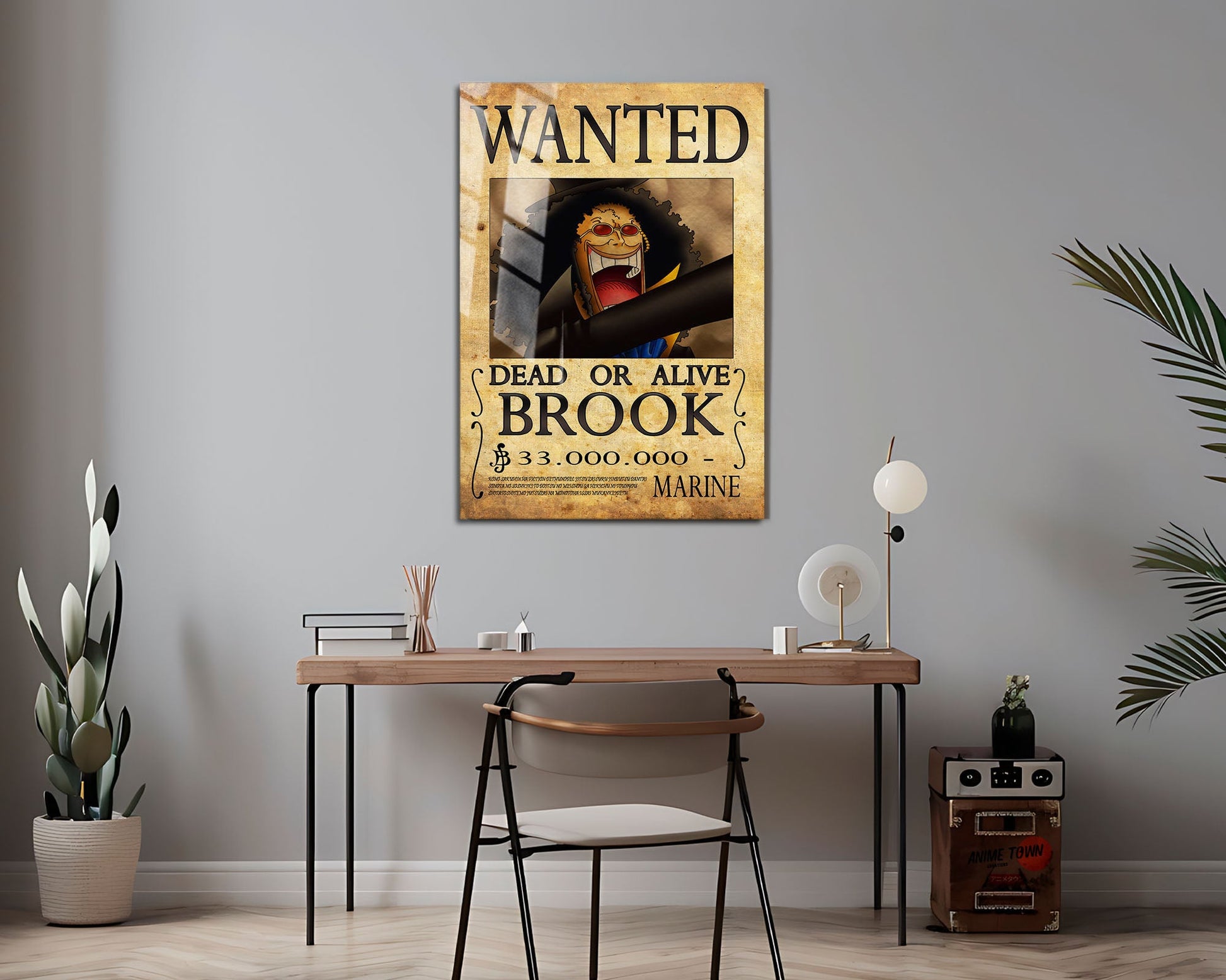 Anime Town Creations Metal Poster One Piece Brook Wanted Poster 24" x 36" Home Goods - Anime One Piece Metal Poster