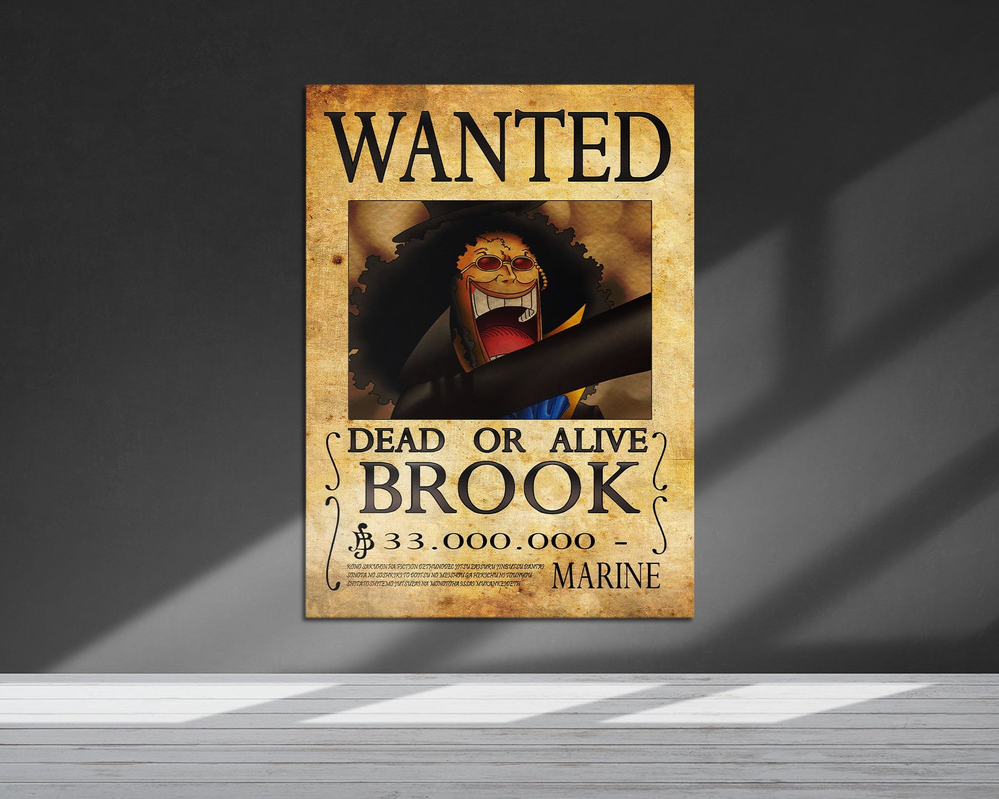 Anime Town Creations Metal Poster One Piece Brook Wanted Poster 5" x 7" Home Goods - Anime One Piece Metal Poster