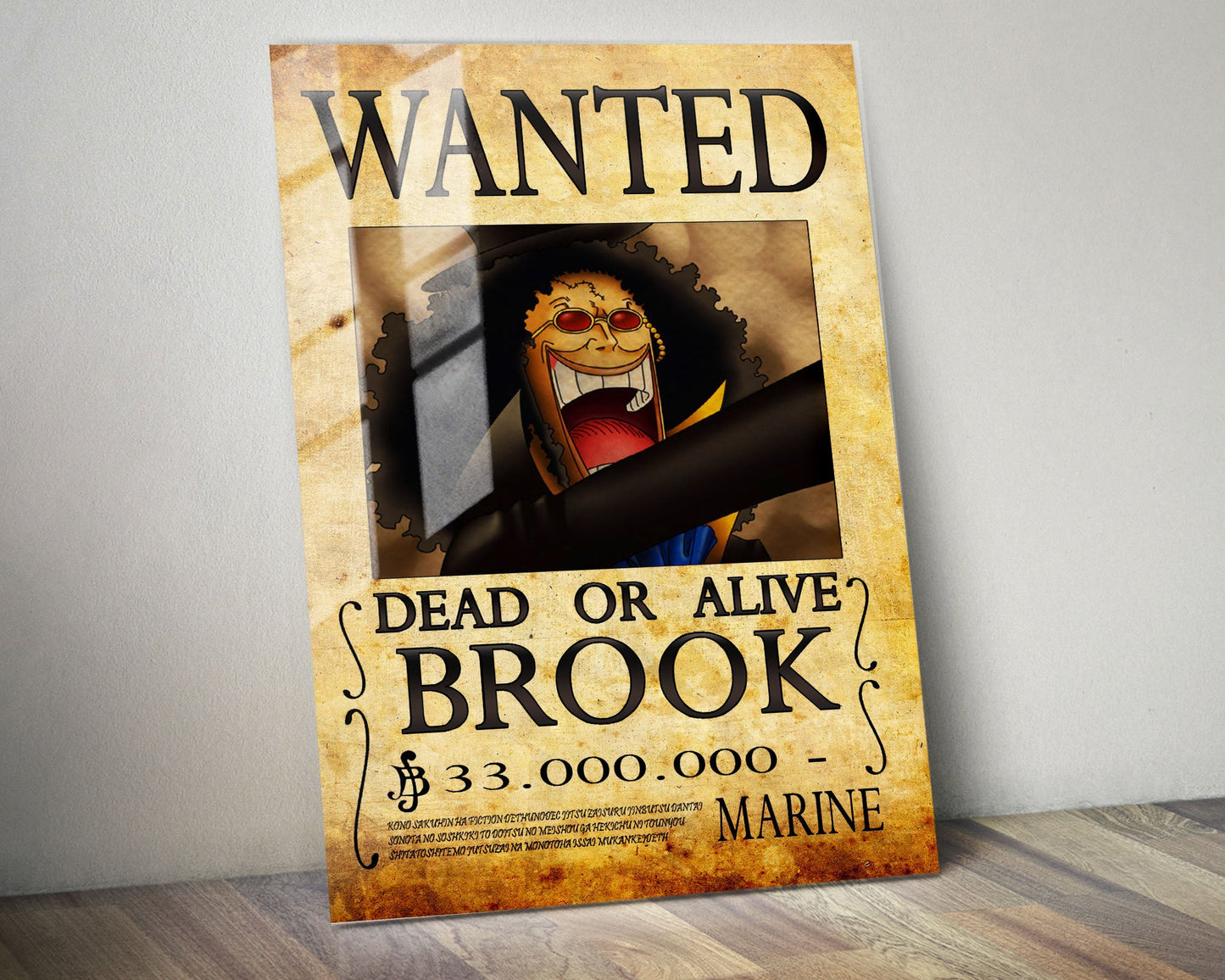 Anime Town Creations Metal Poster One Piece Brook Wanted Poster 5" x 7" Home Goods - Anime One Piece Metal Poster