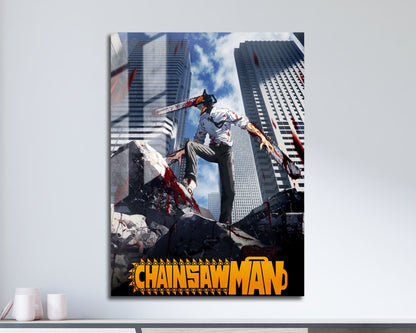 Anime Town Creations Metal Poster Chainsaw Man Cityscape 5" x 7" Home Goods - Anime Chainsaw Man Metal Poster