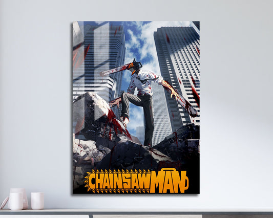 Anime Town Creations Metal Poster Chainsaw Man Cityscape 5" x 7" Home Goods - Anime Chainsaw Man Metal Poster