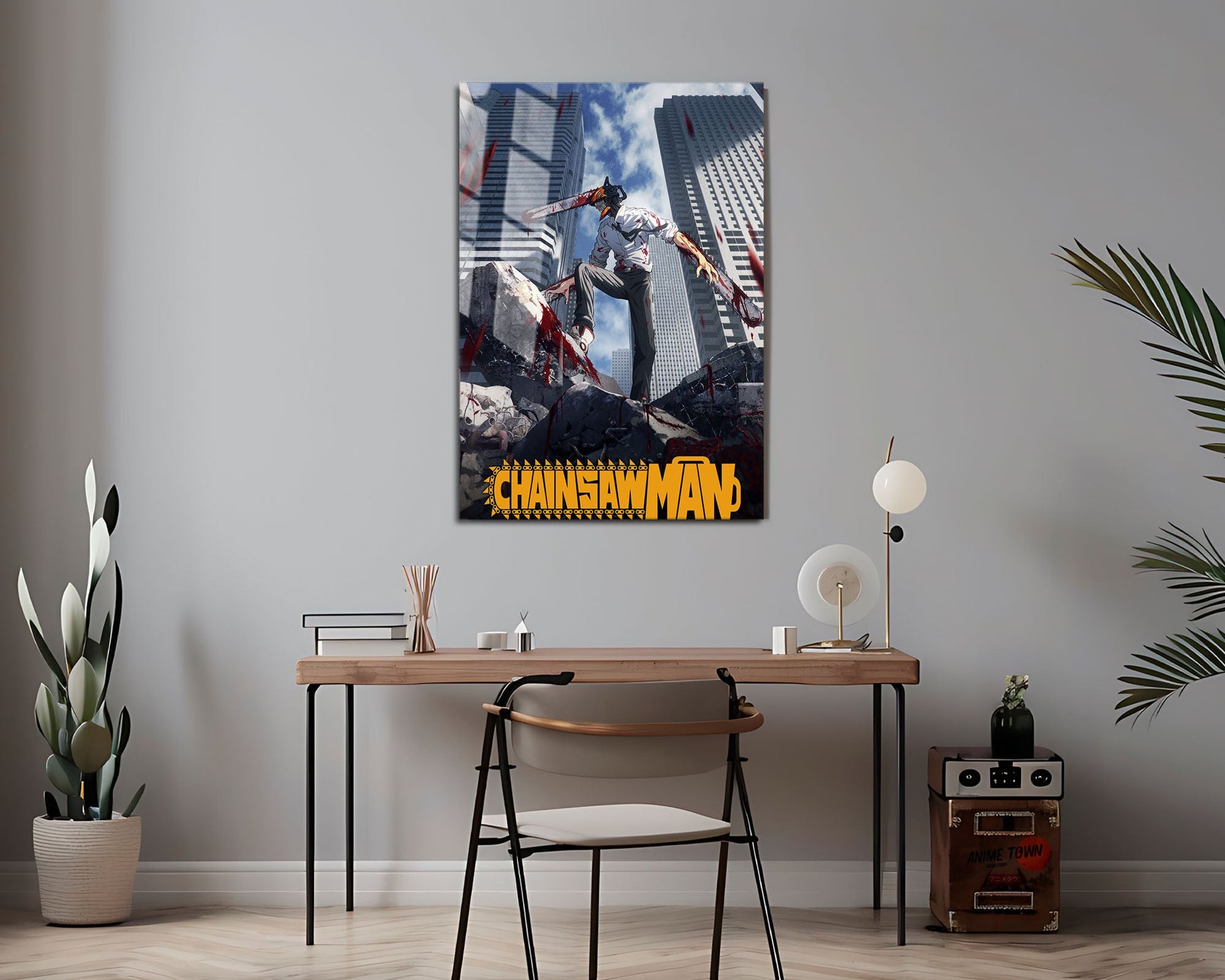 Anime Town Creations Metal Poster Chainsaw Man Cityscape 16" x 24" Home Goods - Anime Chainsaw Man Metal Poster