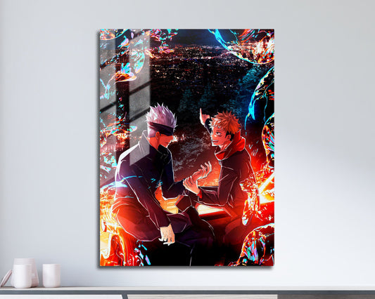Anime Town Creations Metal Poster Jujutsu Kaisen Yuji and Satoru 5" x 7" Home Goods - Anime Jujutsu Kaisen Metal Poster
