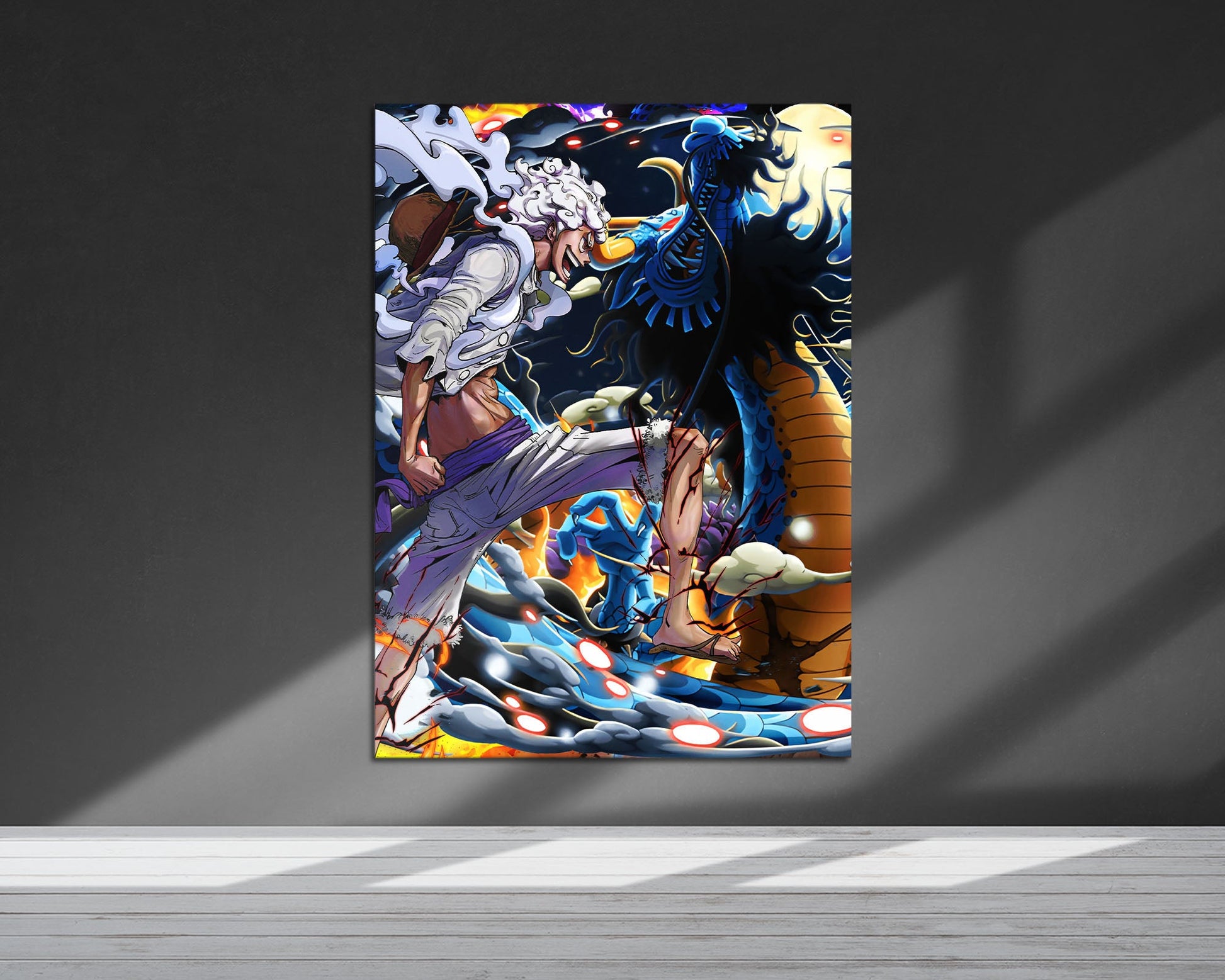 gear 5 luffy vs kaido One Piece Luffy Gear 5 vs Kaido Metal Poster Metal Poster – Anime Town Creations