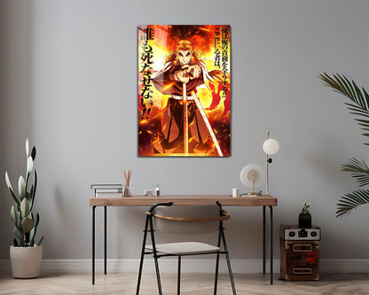 Anime Town Creations Metal Poster Demon Slayer Kyojuro Rengoku Feature 24" x 36" Home Goods - Anime Demon Slayer Metal Poster