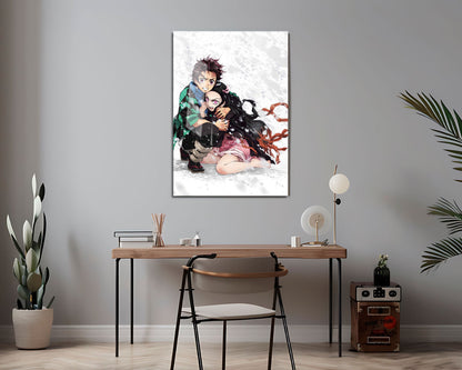 Anime Town Creations Metal Poster Demon Slayer Tanjiro Nezuko Snowstorm 24" x 36" Home Goods - Anime Demon Slayer Metal Poster
