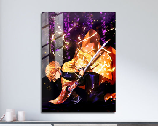 Anime Town Creations Metal Poster Demon Slayer Zenitsu Purple 11" x 17" Home Goods - Anime Demon Slayer Metal Poster