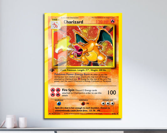 Anime Town Creations Metal Poster Pokemon Charizard Card 11" x 17" Home Goods - Anime Pokemon Metal Poster