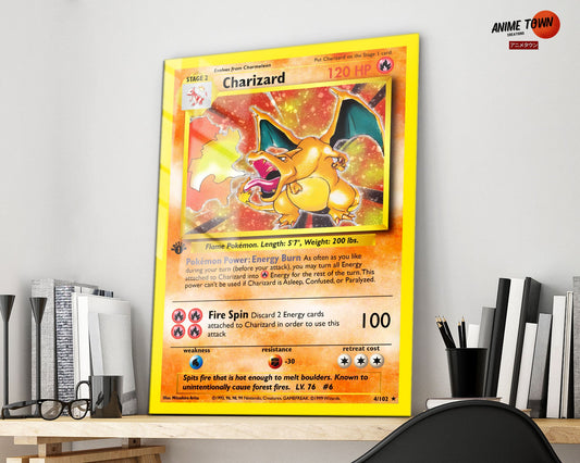 Anime Town Creations Metal Poster Pokemon Charizard Card 11" x 17" Home Goods - Anime Pokemon Metal Poster