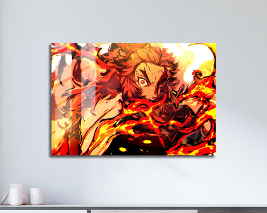 Anime Town Creations Metal Poster Landscape Demon Slayer Rengoku Flames 17" x 11" Home Goods - Anime Demon Slayer Metal Poster