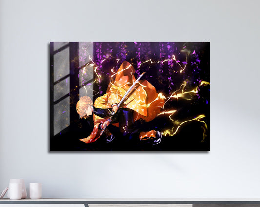 Anime Town Creations Metal Poster Landscape Demon Slayer Zenitsu Purple 17" x 11" Home Goods - Anime Demon Slayer Metal Poster