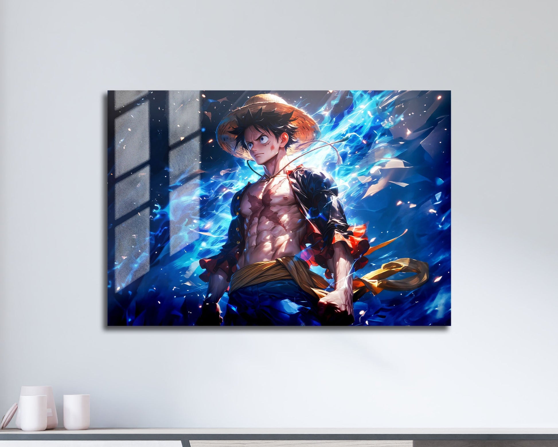 Anime Town Creations Metal Poster Landscape One Piece Artistic Luffy Flames 17" x 11" Home Goods - Anime One Piece Metal Poster