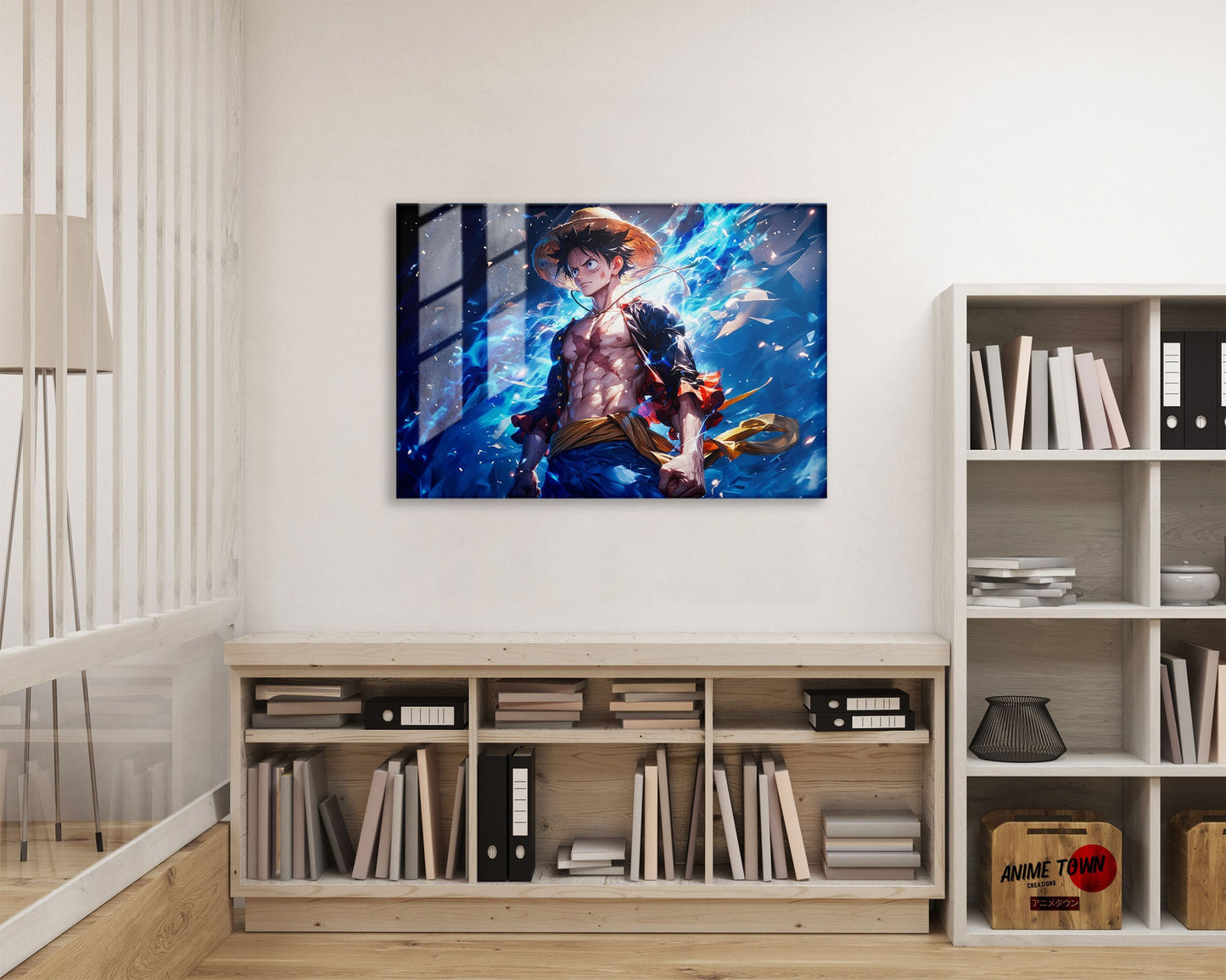 Anime Town Creations Metal Poster Landscape One Piece Artistic Luffy Flames 24" x 16" Home Goods - Anime One Piece Metal Poster