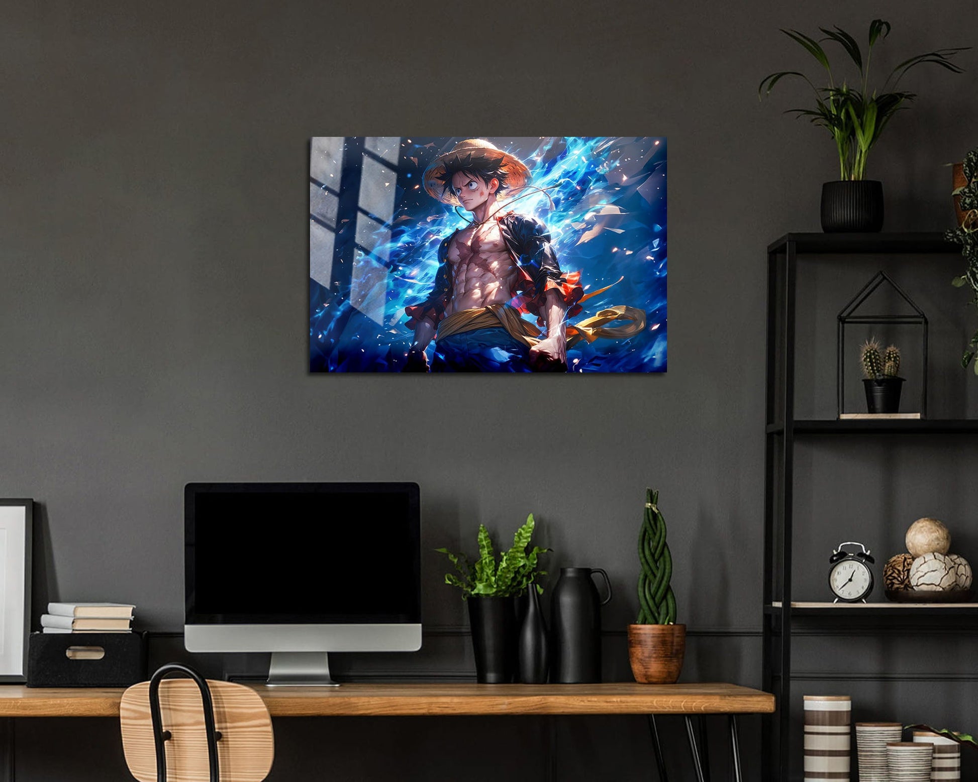 Anime Town Creations Metal Poster Landscape One Piece Artistic Luffy Flames 24" x 16" Home Goods - Anime One Piece Metal Poster