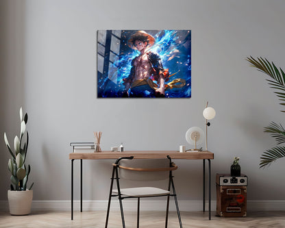 One Piece Artistic Luffy Flames Metal Poster