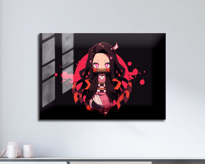 Anime Town Creations Metal Poster Landscape Demon Slayer Nezuko Kamado Chibi 17" x 11" Home Goods - Anime Demon Slayer Metal Poster