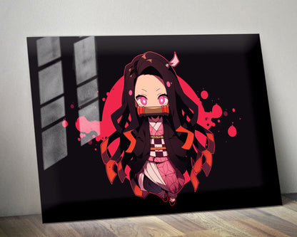 Anime Town Creations Metal Poster Landscape Demon Slayer Nezuko Kamado Chibi 14" x 11" Home Goods - Anime Demon Slayer Metal Poster