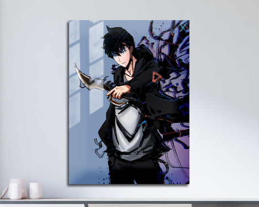 Anime Town Creations Metal Poster Solo Leveling Jinwoo Minimalist 11" x 17" Home Goods - Anime Solo Leveling Metal Poster