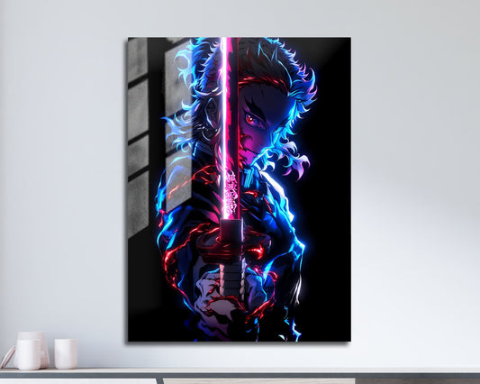 Anime Town Creations Metal Poster Demon Slayer Neon Rengoku 11" x 17" Home Goods - Anime Demon Slayer Metal Poster