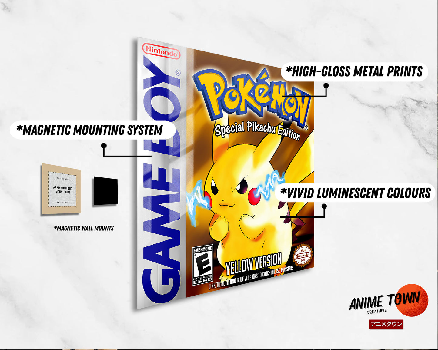 Pokemon Yellow Pikachu Gameboy Cover Metal Poster