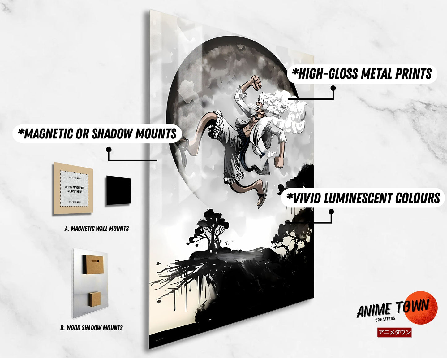 Anime Town Creations Metal Poster One Piece Gear 5 Moon 11" x 17" Home Goods - Anime One Piece Metal Poster