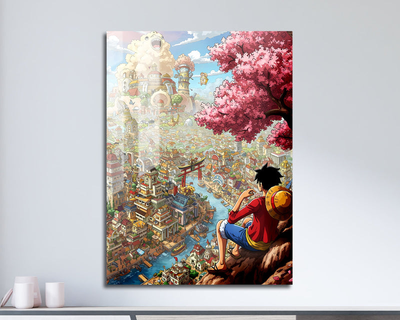 One Piece Luffy Town Metal Poster