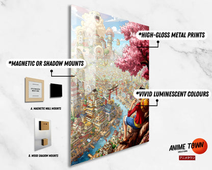 Anime Town Creations Metal Poster One Piece Luffy Town 11" x 17" Home Goods - Anime One Piece Metal Poster
