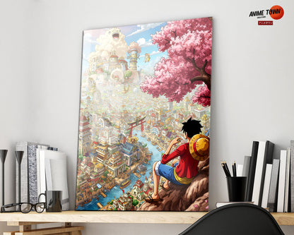 Anime Town Creations Metal Poster One Piece Luffy Town 16" x 24" Home Goods - Anime One Piece Metal Poster