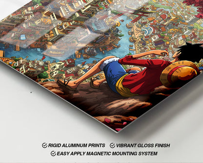 Anime Town Creations Metal Poster One Piece Luffy Town 24" x 36" Home Goods - Anime One Piece Metal Poster