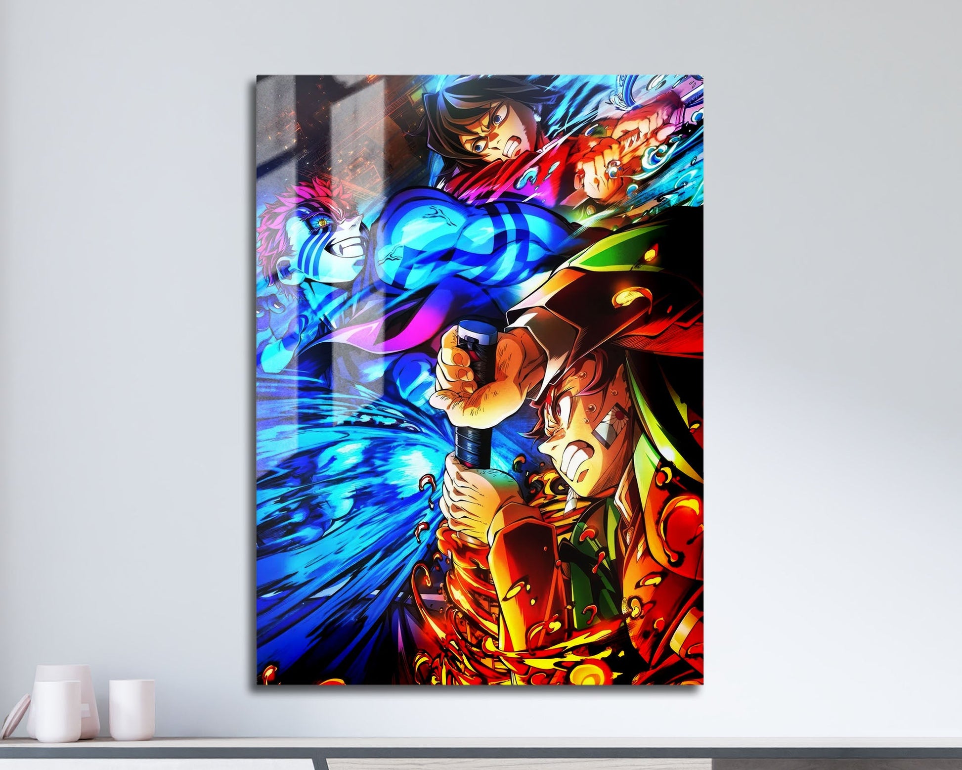 Anime Town Creations Metal Poster Demon Slayer Infinity Castle Tanjiro Giyu vs Akaza 11" x 17" Home Goods - Anime Demon Slayer Metal Poster