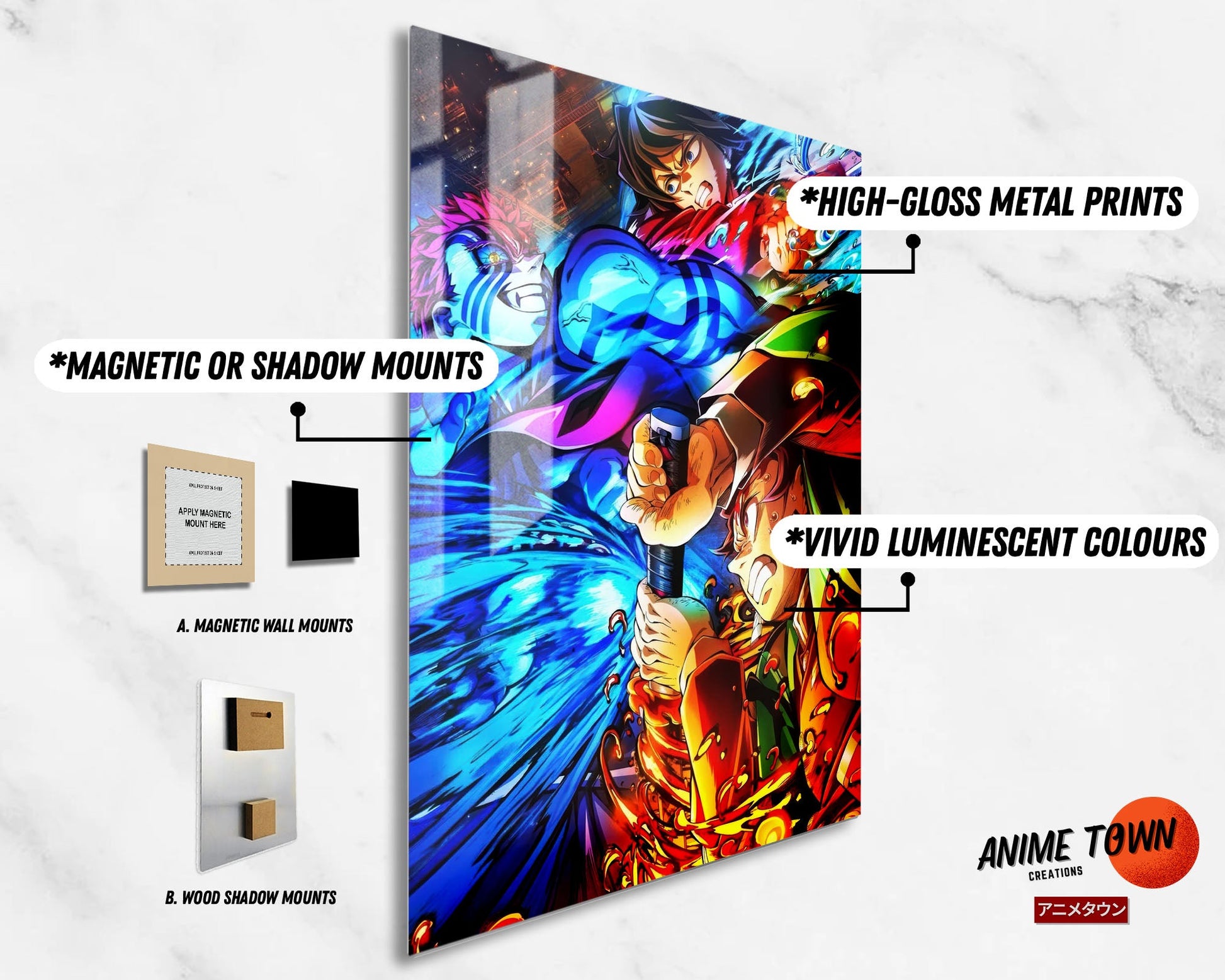 Anime Town Creations Metal Poster Demon Slayer Infinity Castle Tanjiro Giyu vs Akaza 11" x 17" Home Goods - Anime Demon Slayer Metal Poster