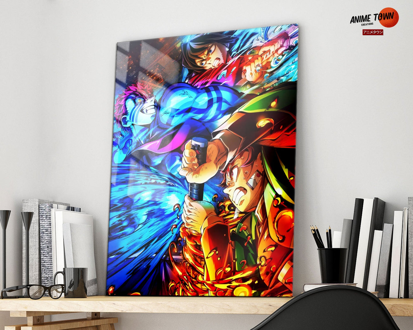 Anime Town Creations Metal Poster Demon Slayer Infinity Castle Tanjiro Giyu vs Akaza 16" x 24" Home Goods - Anime Demon Slayer Metal Poster