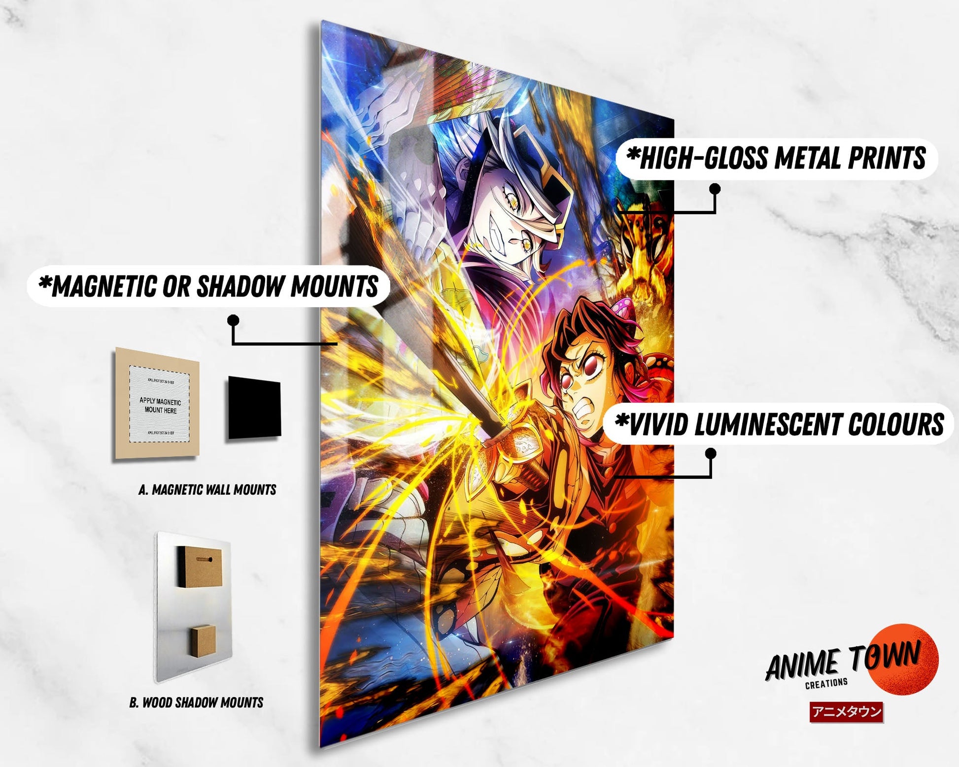 Anime Town Creations Metal Poster Demon Slayer Infinity Castle Shinobu vs Doma 11" x 17" Home Goods - Anime Demon Slayer Metal Poster