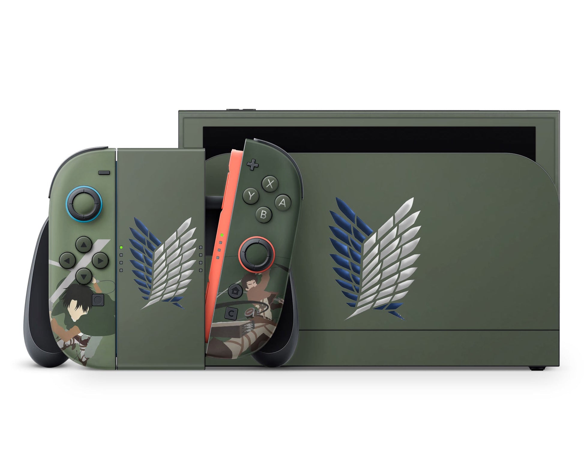 Anime Town Creations Nintendo Switch 2 Attack On Titan Survey Corps Green Minimalistic Vinyl +Tempered Glass Skins - Anime Attack on Titan Switch 2 Skin