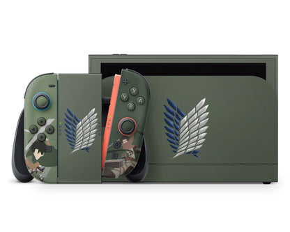 Anime Town Creations Nintendo Switch 2 Attack On Titan Survey Corps Green Minimalistic Vinyl +Tempered Glass Skins - Anime Attack on Titan Switch 2 Skin