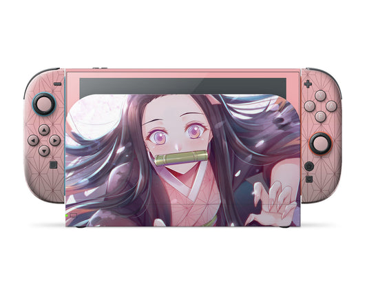 Anime Town Creations Nintendo Switch 2 Demon Slayer Nezuko Pretty Pink Vinyl only Skins - Anime Demon Slayer Switch 2 Skin